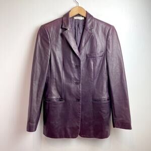 Vintage‎ 90s Calvin Klein Collection Leather Blazer Sz S-M Minimalist Luxury
